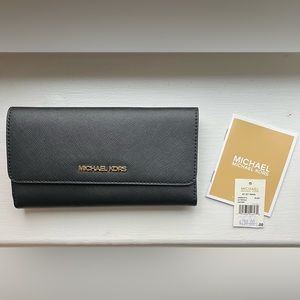 Michael Kors Black Jet Set Travel Lg Trifold Wallet
